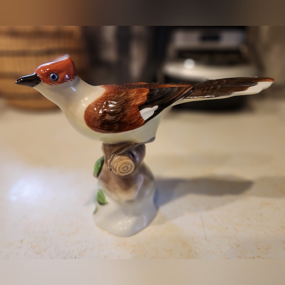 Herend Porcelain Figurine - "Cuckoo" Bird On Branch